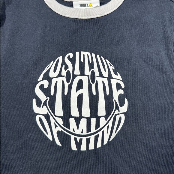 Smiley X H&M Positive State Of Mind 100% Cotton Ringer T-Shirt Girls Size Small - Picture 3 of 9